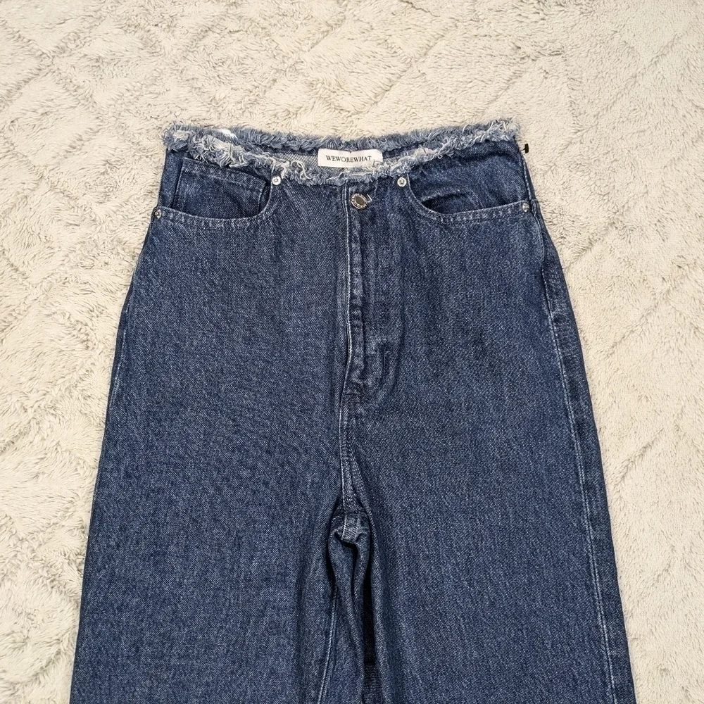 WeWoreWhat Jeans Women's 24 Blue Dark Straight Leg High Rise Relaxed Raw Hem